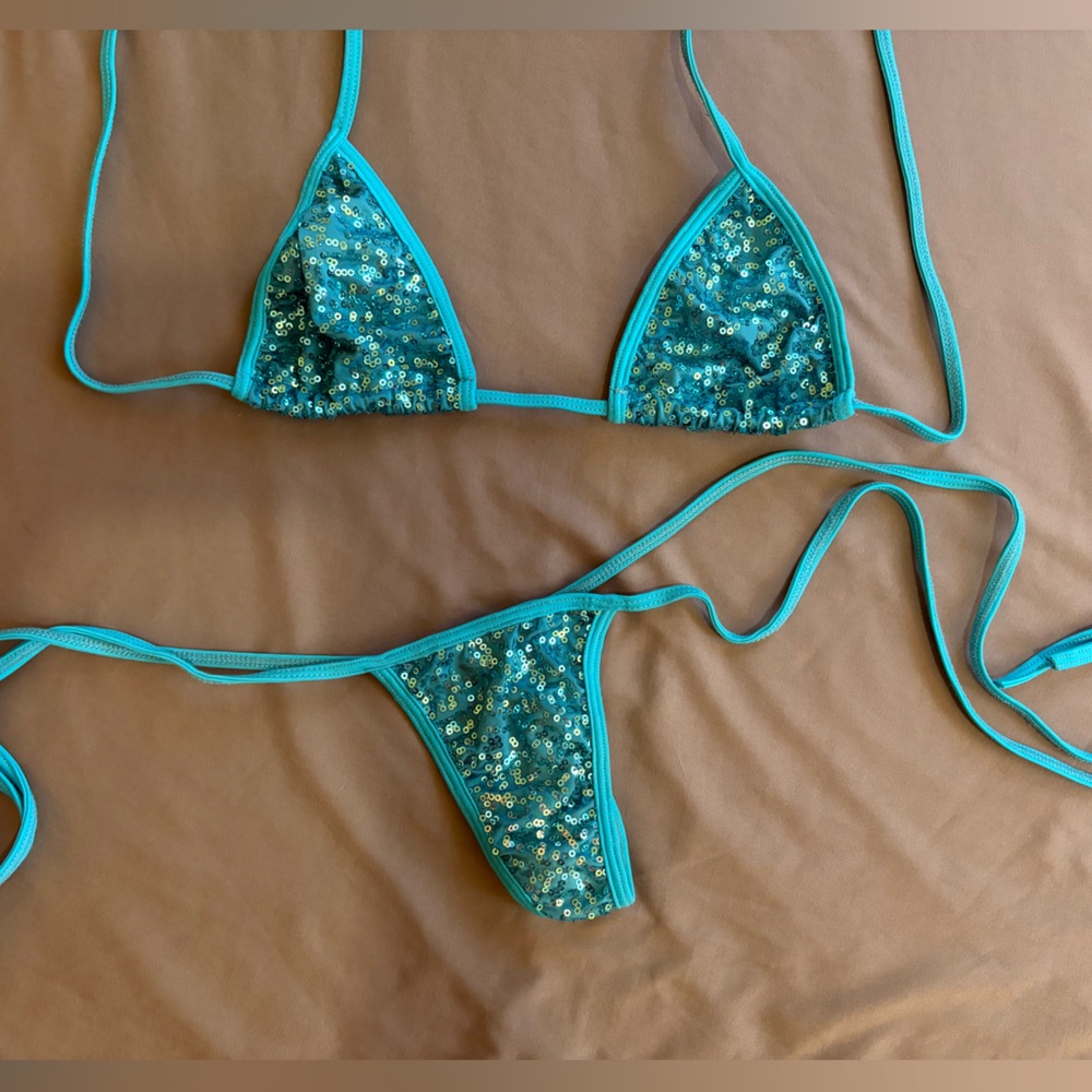 Turquoise Sequin Bikini Set